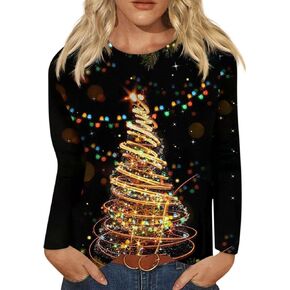 Plus Size Christmas Tops,Women's Casual Fashion Christmas Snowman Print Long Sleeve O-Neck Pullover Top