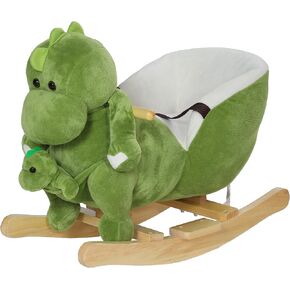 Qaba Baby Rocking Horse, Toddler Plush Dinosaur Animal Rocker with Seat Belt, 32 Songs, Hand Puppet, Kids Riding Horse Rocking Chair for 18-36 Months, Green