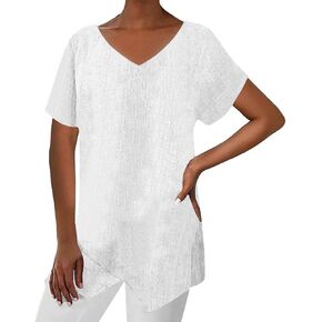 Flowy Tops for Women Casual Summer Lightweight Pullover Tunic Tops Loose Fit Print Vacation Beach Shirts Blouses