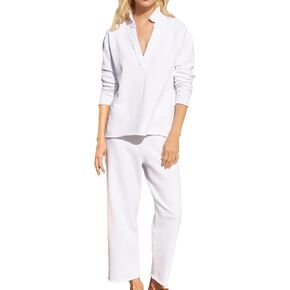 Casual Set for Women V Neck Long Sleeve Pullover Tops Leg Pants Suits Fashion Fall Travel Work Sport Clothes 2 Piece