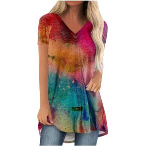 TWGONE Summer Tops for Women Short Sleeve Tunic Tops to Wear with Leggings Vacation Trendy Dressy Casual Loose Shirts