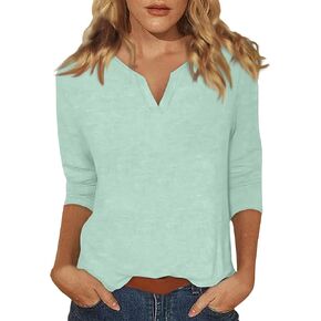 Womens 3/4 Sleeve Tops and Blouses Dressy Casual V Neck Basic T Shirts Cute Comfy Tees Summer Fashion Outfits