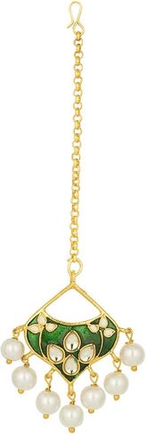 Aheli Ethnic Indian Wedding Faux Kundan Enamel Necklace Earring with Maang Tikka Set Bollywood Party Traditional Jewelry for Women in Saudi Arabia