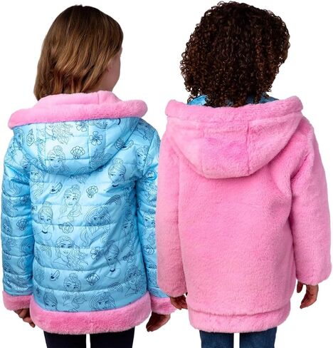 Disney Girls Puffer/Faux Fur Hooded Reversible Jacket in Saudi Arabia