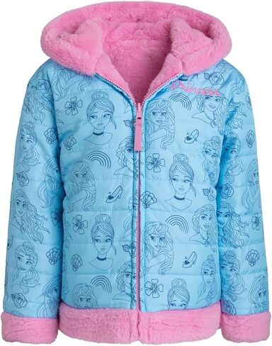 Disney Girls Puffer/Faux Fur Hooded Reversible Jacket in Saudi Arabia