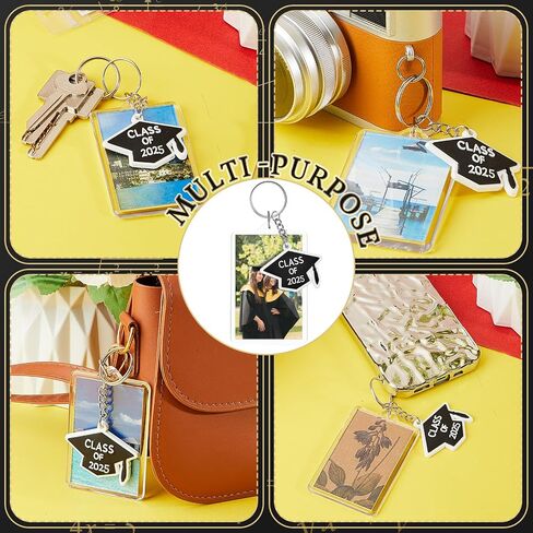 Henoyso 24 Set Clear Rectangle Acrylic Keychain Blanks Photo Picture Frame Clear Keychains Class of 2024 Graduation Keychains Gifts Picture Keychains Photo Keychain in Saudi Arabia