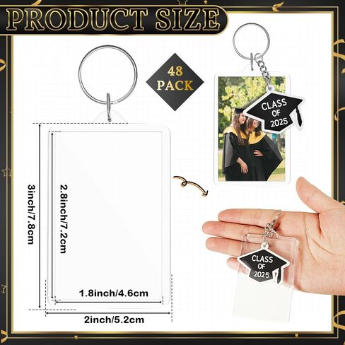 Henoyso 24 Set Clear Rectangle Acrylic Keychain Blanks Photo Picture Frame Clear Keychains Class of 2024 Graduation Keychains Gifts Picture Keychains Photo Keychain in Saudi Arabia