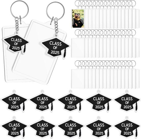 Henoyso 24 Set Clear Rectangle Acrylic Keychain Blanks Photo Picture Frame Clear Keychains Class of 2024 Graduation Keychains Gifts Picture Keychains Photo Keychain in Saudi Arabia