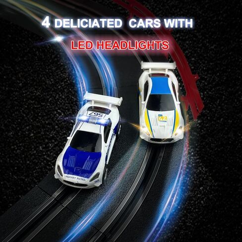 AGM MASETCH Slot Car Race Track Sets with 4 Exquisite Slot Cars, Battery or Electric Car Track, 2 Controllers, Lap Counter, Gift Toys for Boys and Girls Age 4-8 8-12 in Kuwait