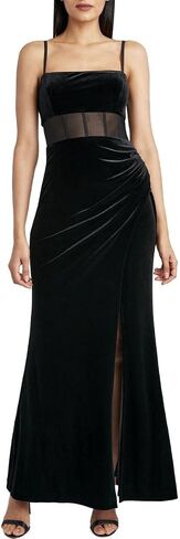 BCBGMAXAZRIA Women's Velvet Floor Length Evening Gown with Slit in Saudi Arabia
