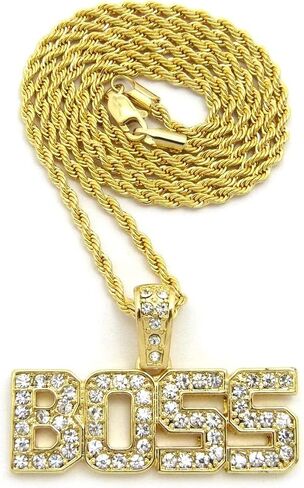 MENS ICED OUT BOSS PENDANT GOLD BOX CUBAN ROPE CHAIN HIP HOP NECKLACE in Saudi Arabia