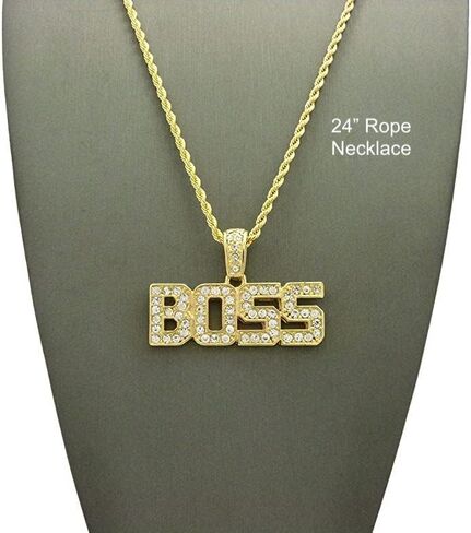 MENS ICED OUT BOSS PENDANT GOLD BOX CUBAN ROPE CHAIN HIP HOP NECKLACE in Saudi Arabia