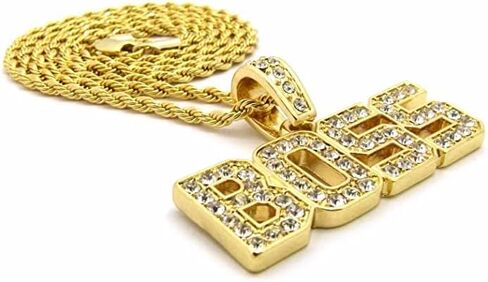 MENS ICED OUT BOSS PENDANT GOLD BOX CUBAN ROPE CHAIN HIP HOP NECKLACE in Saudi Arabia