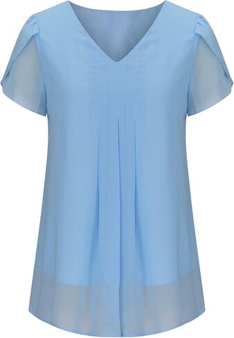 Women Petal Sleeve Dressy Tops Layered Chiffon Blouses Elegant Summer Tunic Top Flowy Shirts Work Outfits in Saudi Arabia