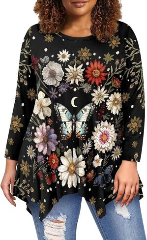 YEXIATODO Plus Size Womens Tops Tunic Tops for Women Boat Neck Workout Tops Dressy Casual Loose Fit S-6XL in Saudi Arabia