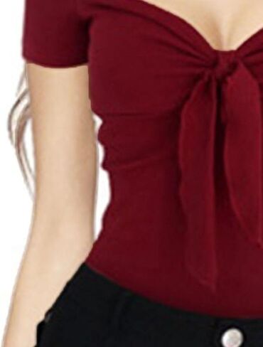 تويست النسائية عقدة قبالة قمم الكتف الغطاء غلاف V-neck القوس محصول T القمصان الصلبة اللون in Kuwait