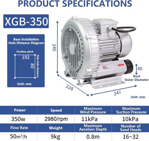 120w-1100w Vortex High Pressure Air Blower, Industrial Regenerative Blower, 2980rpm/Min, Blow-Suck Dual-Purpose, with Double-Sided All-Aluminum Impeller, Suitable for Industrial Air Supply,180W in Kuwait
