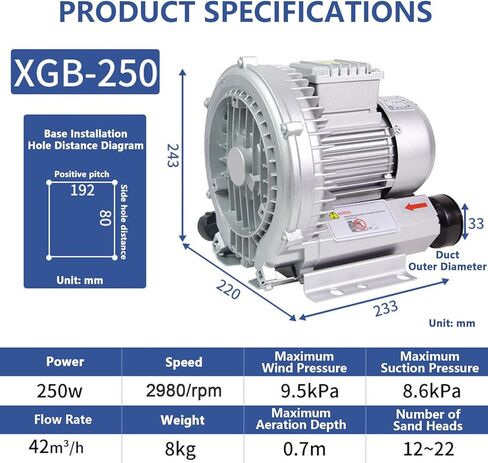 120w-1100w Vortex High Pressure Air Blower, Industrial Regenerative Blower, 2980rpm/Min, Blow-Suck Dual-Purpose, with Double-Sided All-Aluminum Impeller, Suitable for Industrial Air Supply,180W in Kuwait
