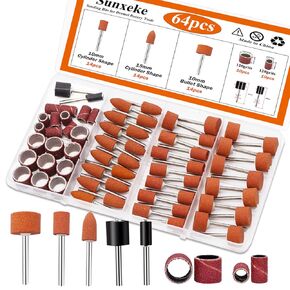 64Pcs Sanding Bits for Dremel Rotary Tools, 42Pcs Aluminum Oxide Grinding Stones Sanding Drill Bits (1/8 inch Shank) and Sanding Drums,Sanding Accessories for Metal Rust Removal Polishing