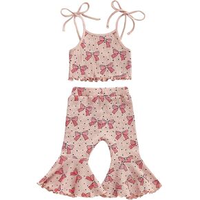 Lefyira Strawberry Outfit Toddler Girl Bell Bottoms Strap Crop Tank Top Flare Pants Infant Fruit Outfit Baby Summer Clothes