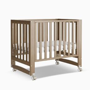 EvoNest Baby Crib, 6 in 1 Convertible Mini Crib with Wheels, 100% New Zealand Pinewood Growing Bed, 4 Adjustable Mattress Height,Walnut Brown