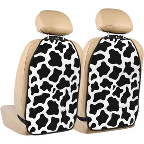 VOSERY 2 Pack Kick Mats Back Seat Protector - Cow Print Black White Car Back Seat Cover Protector with 3 Storage Organizers, Waterproof Premium Oxford Fabric Kick Mats Protect