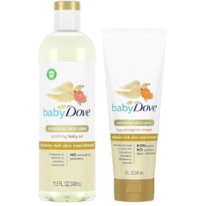 Dove Baby Oil & Baby Lotion, Melanin-Rich Skin Nourishment – Sensitive Skin Care Soothing Baby Oil & Hypoallergenic Cream with Coconut & Sweet Almond Oil, Calendula & Chamomile (2 Piece Set)