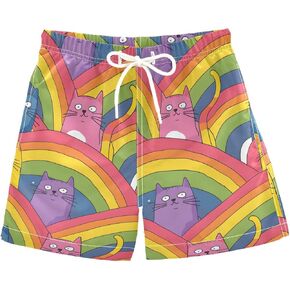Cat Rainbow A Boys Swim Trunks Toddler Shorts Swimwear Boardshorts