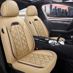 Car Seat Covers for 12 (5-Seater), Universal Fit, Premium PU Leather Seat Cover Full Set, ZT07, Standard & Beige