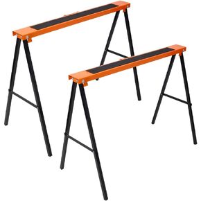 Folding Sawhorse 2 Pack, Heavy Duty Work Horses with 550 lbs Capacity, Portable & Collapsible Saw Horses for Woodworking & Construction, Reinforced Metal Frame, Non-Slip Surface (Yellow)