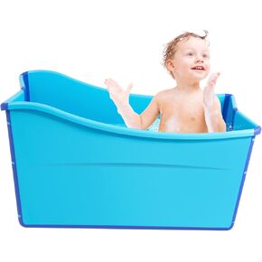 Portable Bathtub, Blue, Modern, Rectangular, Freestanding, Plastic, 34.3 * 18.1 * 22.2in, 198.4 lbs Capacity, 5.3ft Tall, Foldable, Easy to Install and Clean