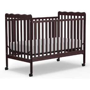 Baby Crib, 3-in-1 Convertible Crib Wood Full Size Toddler Bed with Locking Wheels for Nursery Furniture, Non-Toxic Finish (White)