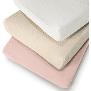 3 Pack Muslin Changing Pad Cover for Girls Boys, 100% Cotton Fitted Diaper Chang Table Covers, Soft Breathable Changing Pad Sheets for Standard Changing Table Topper 32"X16"