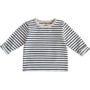 Baby Long Sleeve Tee Shirts Kids Cotton Striped Crew Neck Tops Toddlers Boy Girl Pullover Sweatshirt