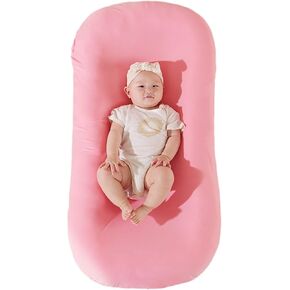 Baby Lounger 0-12, Baby Lounger Pillow for Newborn, Newborn Lounger Nest Sleeper, Infant Lounger Cosleeping for Baby in Bed, Baby Lounger for Home & Travel (Pink)