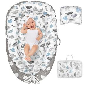 Baby Lounger for Newborn 0-24 Months, Portable and Soft Baby Nest Cover for Travel, Babies Essentials Gifts, Breathable Lounger Pillow for Infants(Leaves)