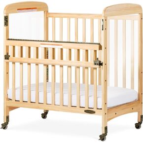 Child Craft Avery SafeAccess Wooden Compact Portable Crib, Features 2 Easy Roll Locking Wheels, Durable Wood Construction, Fits Through Doorways (Natural)