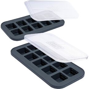 Souper Cubes 2 Tbsp. Silicone Freezer Molds - Perfect for Storing Garlic, Herbs, Ginger, Pesto, Tomato Paste, Lemon Juice, Purees and More - Silicone Baby Food Freezer Tray - Charcoal – 2-Pack