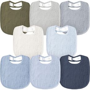 Susurration Muslin Baby Bibs 8 Pack Bandana Drool Bibs, Soft Square Adjustable Baby Drooling Bibs for Unisex Girls & Boys