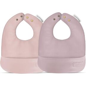 Vegan Leather Easy Clean Baby Bibs with Practical Pocket and Snaps - Great for Feeding and Teething Infants 0-12 Months