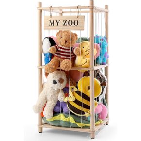 Stuffed Animal Storage Zoo, Wooden Stuffed Animal Organizer with Elastic Cords for Boys Girls, Space Saving Toy Plushies Storage Holder for Playroom, Bedroom, Living Room (Burlywood, Small) in Saudi Arabia
