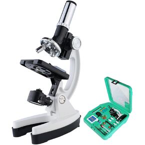 Microscope Kit Microscope Set with Accessories Kit 100X-1200X All-Metal Microscope Biology Microscope Lens Adapters