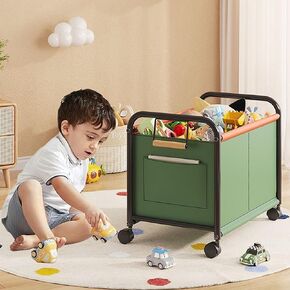 Children's toy Organizer With Wheels for Bedrooms, toy Rooms, Playrooms can hold toys, Books, Clothes, Snacks with 360° Steering Wheels Metal and Oxford Cloth toy Boxes（Green Medium size）