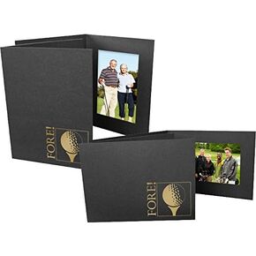 Golf FORE gold-foil design on black cardboard photo folder Our price is for 50 pcs - 4x6