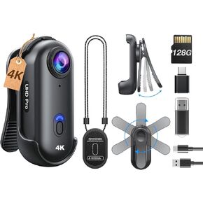 BOBLOV W4 64GB Mini Body Camera, Wearable Camera with 360°Rotatable Clip & Magnetic Clip, 120 Minutes for Recording, Easy to Use for Lecture, Traveling, Pet Walking and Outdoors Activitie