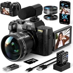 NBD 5K Digital Cameras for Photography 48MP Autofocus Vlogging Video Camera for YouTube with 32GB TF Card & 2 Batteries,16X Zoom Anti-Shake, Wide Angle & Macro Lens (Black)
