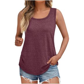 Summer Sleeveless Tank Tops for Women Lightweight Trendy Pleated Flowy T Shirts Crewneck Loose Tunic Blouse