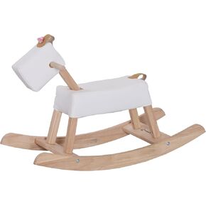 Natural Wooden Rocking Horse for Preschool (Ages 3-6) - Solid Rubber Wood, Safe & Comfortable Footrest, Smooth Surface for Decoration, Supports Physical & Cognitive Growth