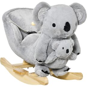Qaba Kids Ride-On Rocking Horse, Koala-Shaped Rocker with Realistic Sounds for Children 18-36 Months, Gray