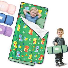 Primlect Toddler Nap Mat with Removable Pillow and Soft Blanket, Portable Sleeping Bag with Roll up Design, Washable, Light, Perfect for Daycare, Preschool, Kindergarten, Travel, Boys and Girls